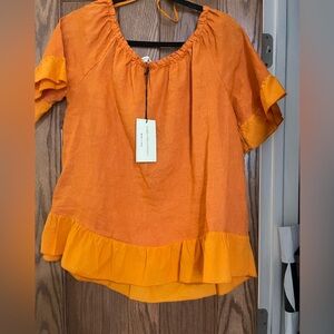 Women’s Orange Ruffle-Hem Peasant Top Terzo Millennio